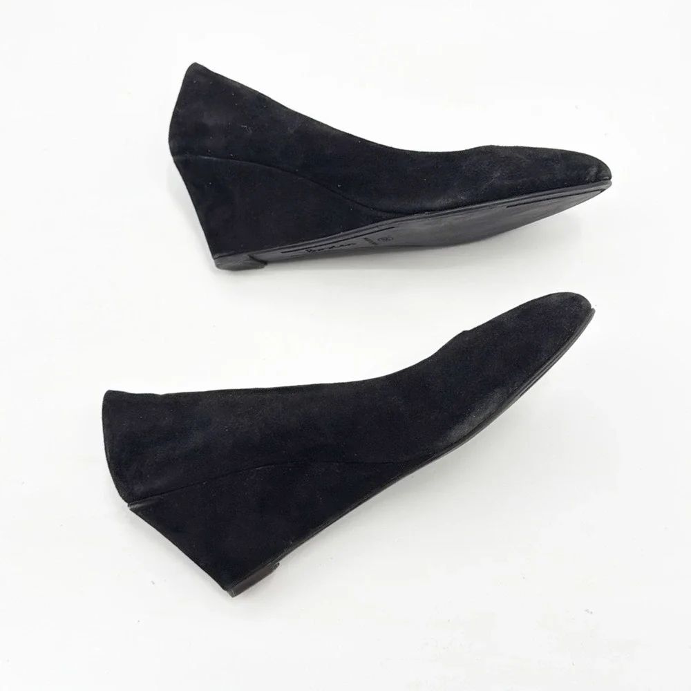 Boden Black Suede Leather Wedge Heels Pumps Classic Comfortable Shoes size 38 7